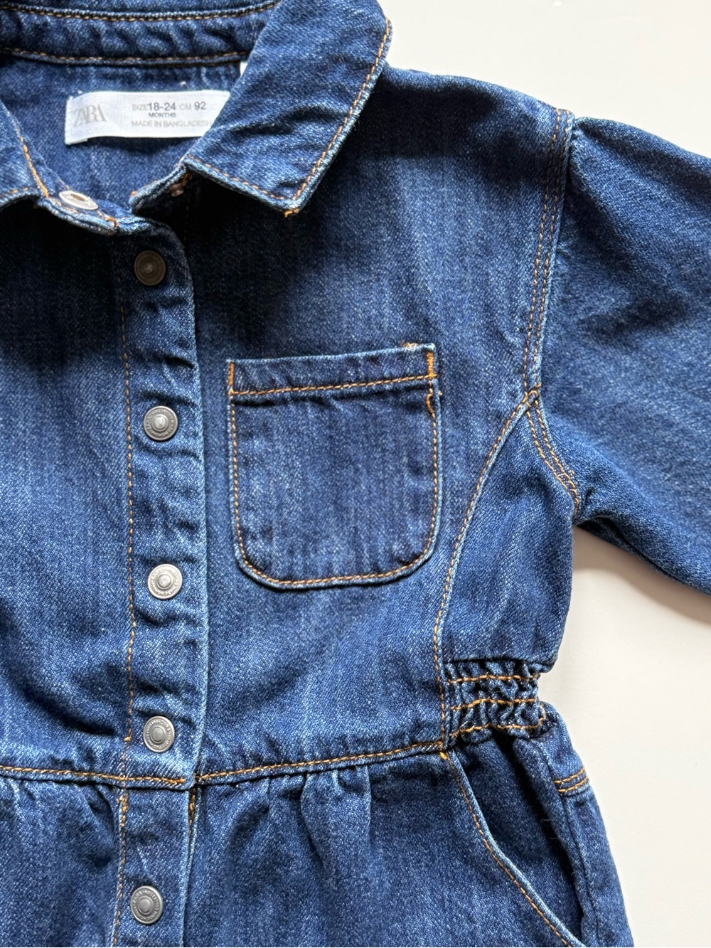 Zara Girls Blue Denim Snap-Up Long-Sleeve Jumpsuit - Size 18-24M - Picture 5 of 12